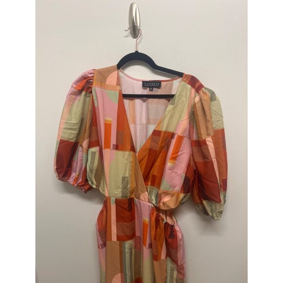 Geometric Print Puff Sleeve Maxi Dress With Belt By Eloquii - Picture 5 of 9